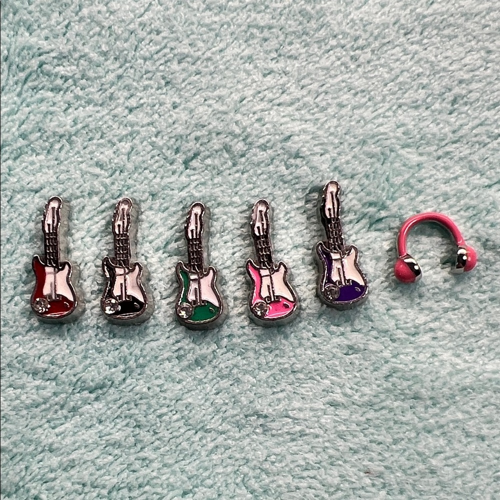 Set of Guitar and Headphone Floating Locket Charms